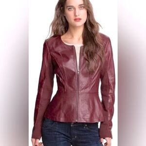 Hinge Women's Burgundy Leather Jacket